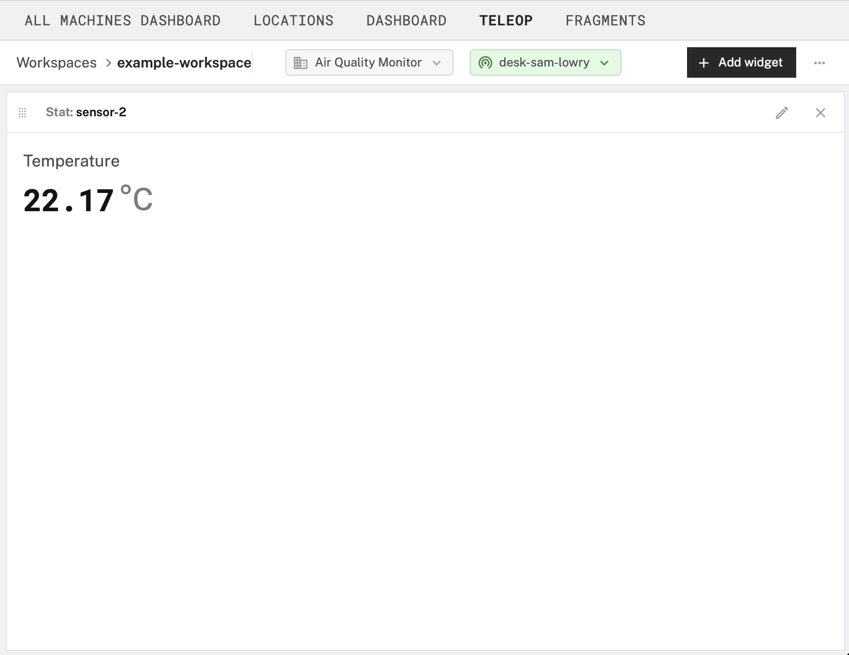 A stat widget displaying a live sensor reading.